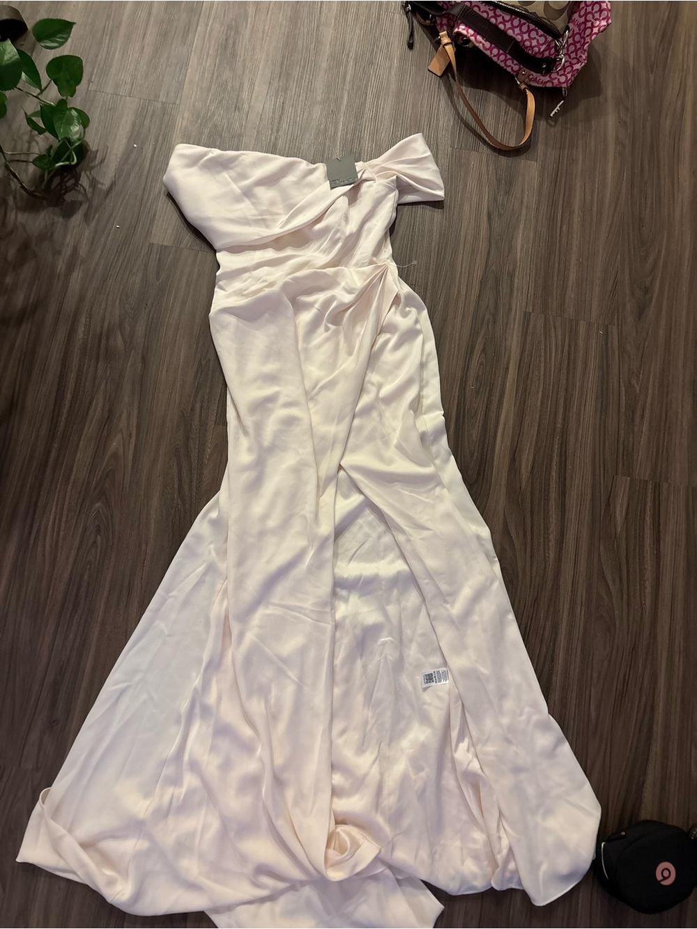 ASOS One-Shoulder Satin Gown in Light Blush